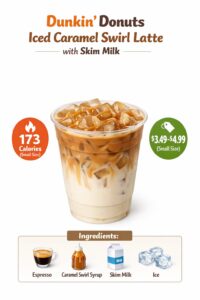 Dunkin Donuts Iced Caramel Swirl Latte with skim milk